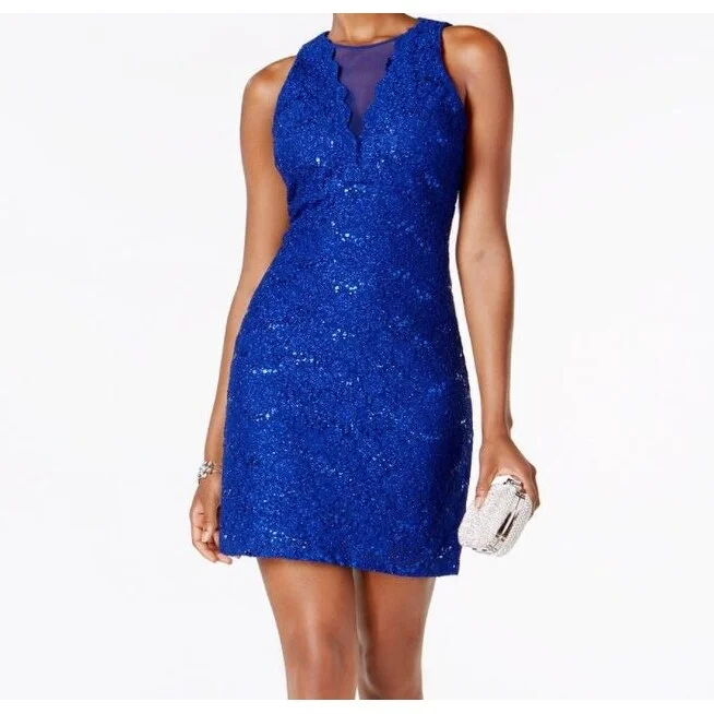 Nightway Women's Sequined Lace Cocktail Dress Blue Size 6 performance