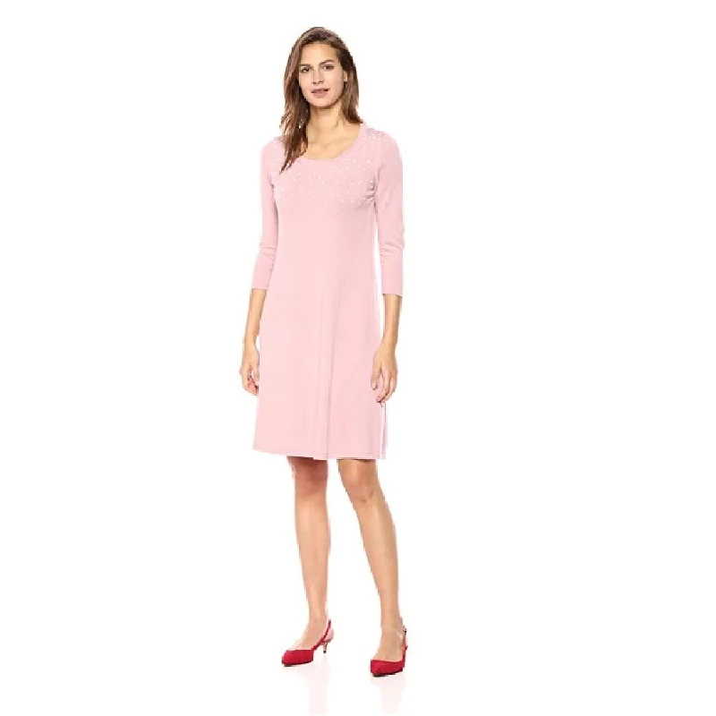 Nine West Women's 3/4 Sleeve Sweater Dress with Pearl Details Size Large - Pink Confident Women's High - fashion