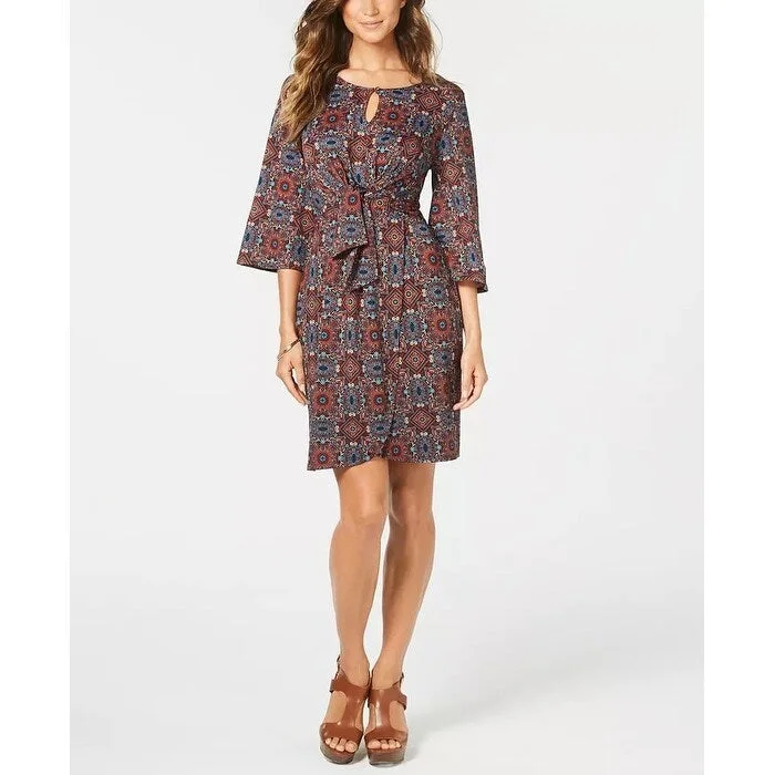 NY Collection Women's Petite Printed Faux-Wrap Dress Black Size Large Bold Women's Statement