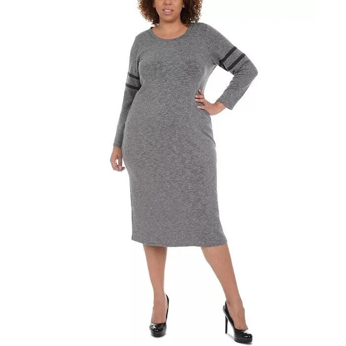 NY Collection Women's Plus Long Sleeve Dress Grey Size 3X Artistic Women's Avant - 