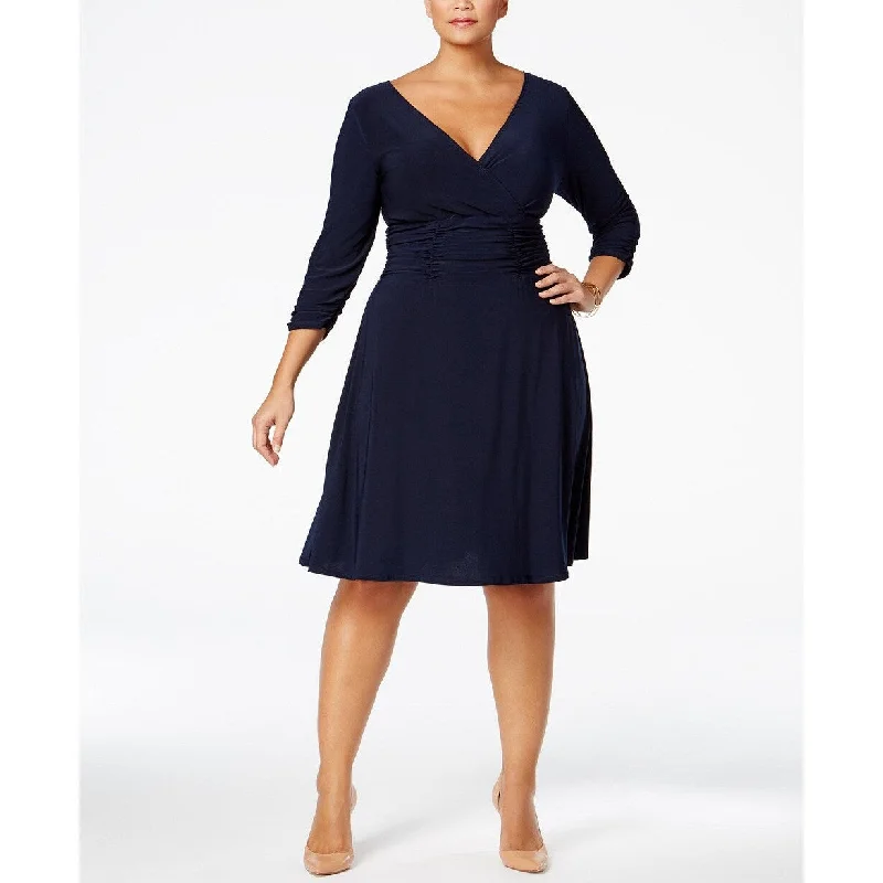 Ny Collection Women's Plus Size Ruched A-Line Dress Blue Size 3 Extra Large Bold Women's Animal Print