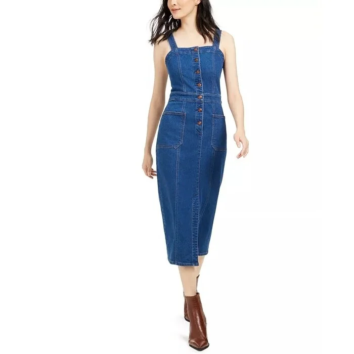 OAT Women's Fitted Denim Button Dress Medium Blue Size 6 Relaxed Women's 