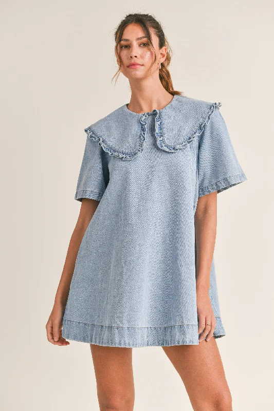 Peter Pan Denim Mini Dress Sleek Women's Metallic
