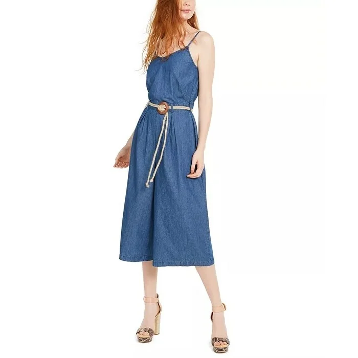 Planet Gold Junior's Denim Gaucho Jumpsuit Blue Size Medium Feminine Women's Soft 