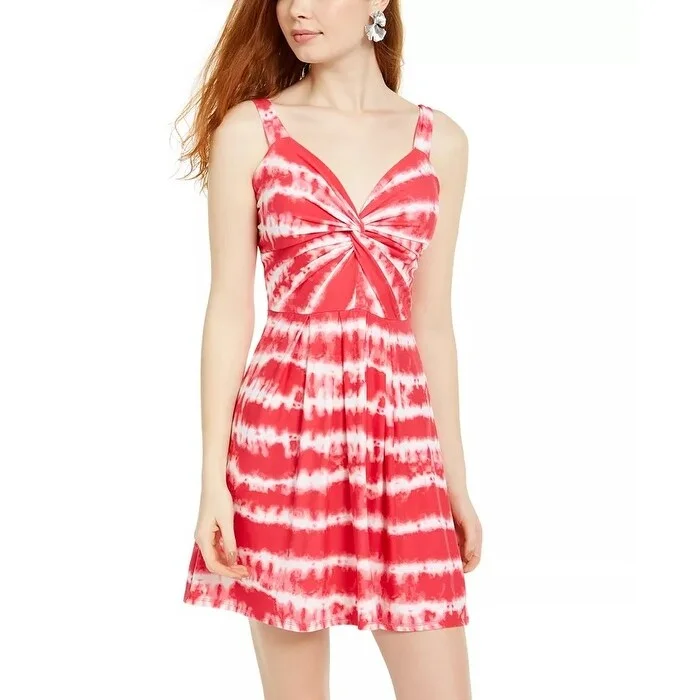 Planet Gold Juniors' Tie-Dye Fit & Flare Dress Red Size Small Classic Women's Tweed