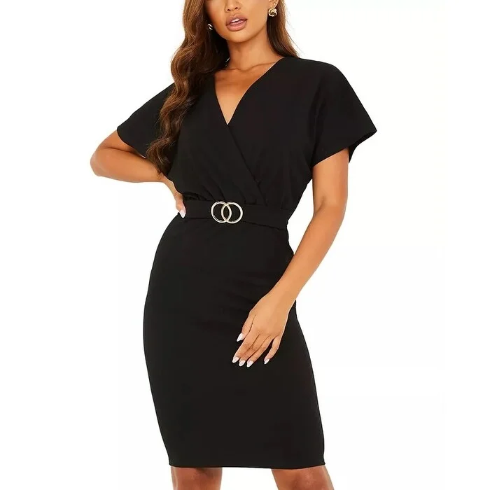 QUIZ Women's Belted Bodycon Dress Black Size 10 British Gentlewoman Style