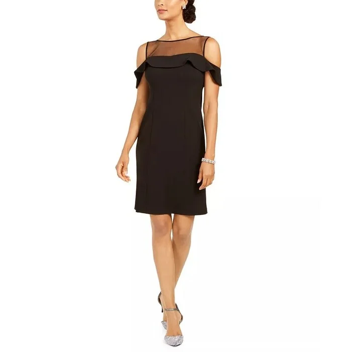 R & M Richards Women's Illusion Yoke Sheath Dress Black Size 10 P - 10 Petite Laid - back Women's Vibe