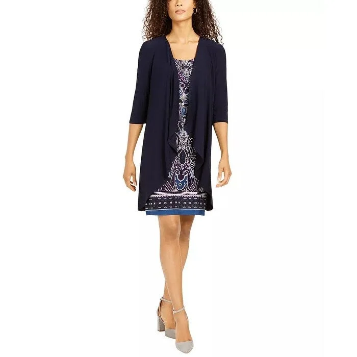 R & M Richards Women's Necklace Dress & Draped Jacket Navy Size 4 P - 4 Petite Bold Women's Animal Print