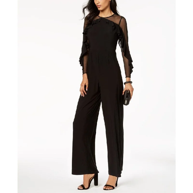R & M Richards Women's Petite Illusion Ruffle Jumpsuit Black Size 10 P - 10P Hip Women's Urban