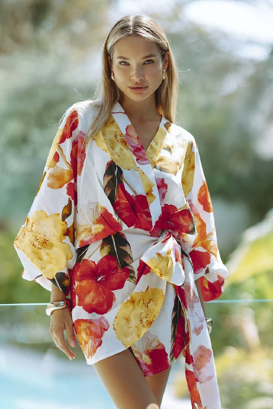 ROMARA LINEN DRESS - FLORAL/ORANGE Scandinavian