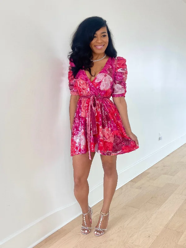 Sequin Floral dress Hip Women's Retro