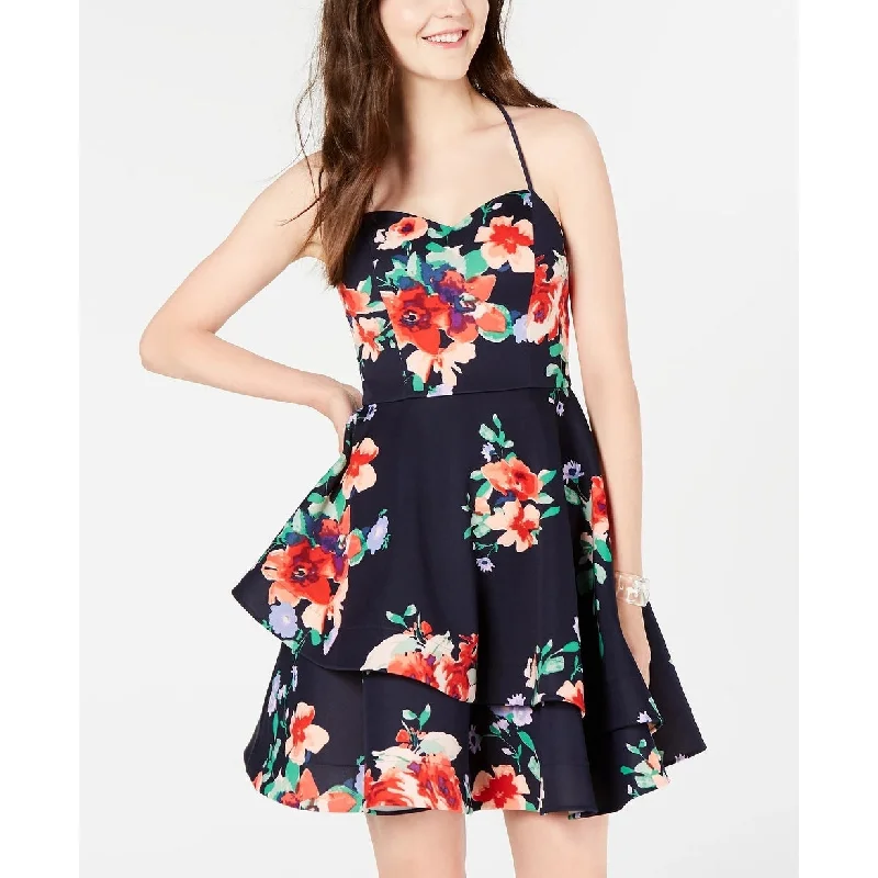 Sequin Hearts Juniors' Floral Double-Ruffle Dress Red Size 15 Vintage Women's 1970S 