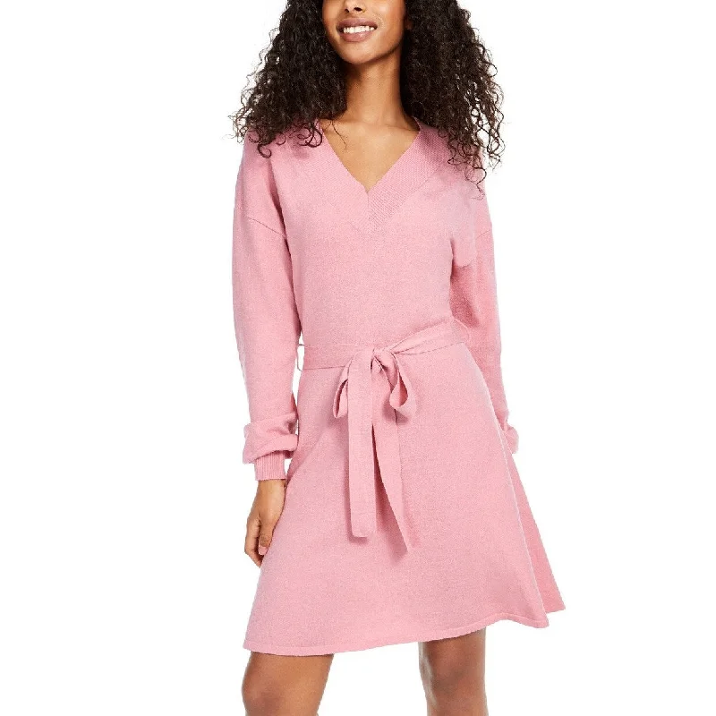 Sequin Hearts Juniors' Tie-Waist Sweater Dress Pink Size Extra Small Artistic Women's Avant - 