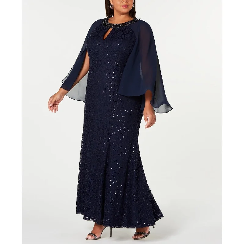 SL Fashions Women's Plus Size Lace Capelet Gown Navy Size Petite Small - Petite Small Bold Women's Animal Print
