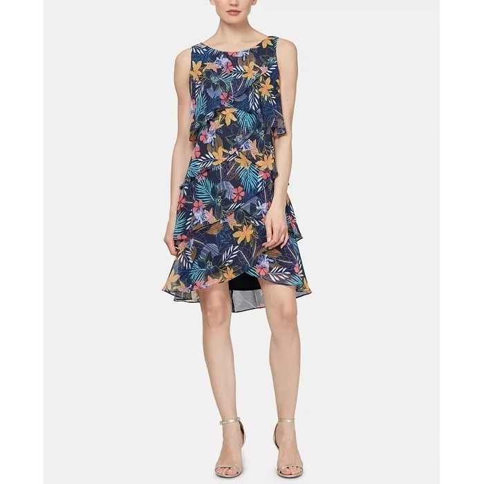 SL Fashions Women's Sleeveless Tiered Shift Dress Blue Size 6 Hip Women's Retro