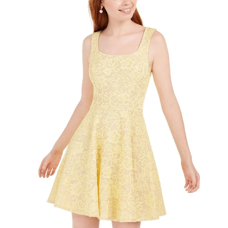 Speechless Juniors' Lace Fit & Flare Dress Yellow Size 3 Elegant Women's Formal 
