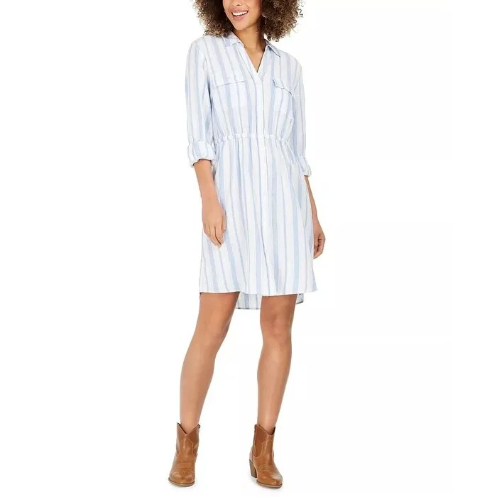 Style & Co Women's Button-Front Linen-Blend Shirtdress Blue Size M - Medium Business