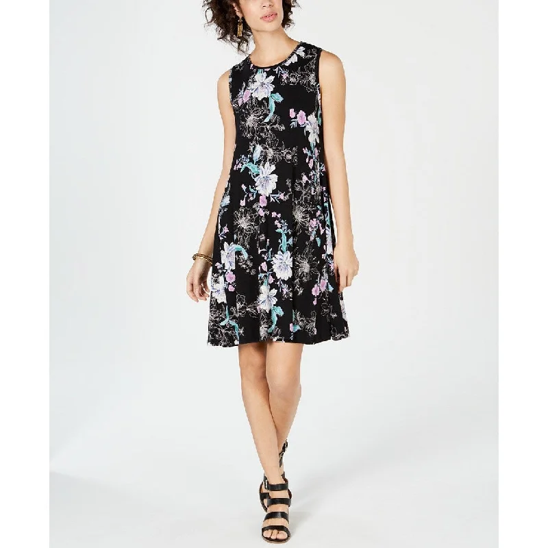 Style & Co Women's Floral-Print Swing Dress Black Size Medium Minimalist Women's Casual