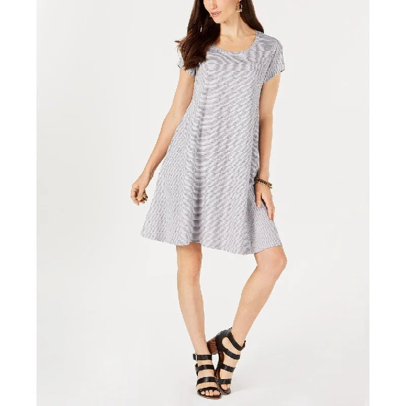 Style & Co Women's Striped Cotton Swing Dress Grey Size Large Earthy Women's Hemp - based