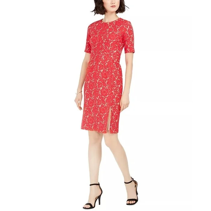 Taylor Women's Lace Sheath Dress Red Size 6 Stylish Women's Neon