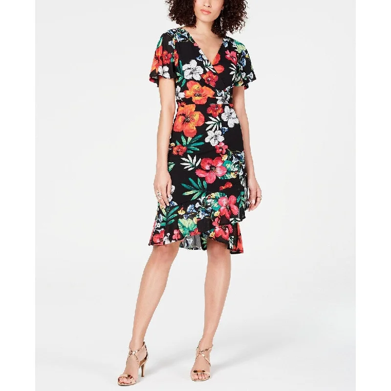 Thalia Sodi Women's Floral-Print Wrap Dress Black Size Extra Large - X-Large Laid - back Women's Style
