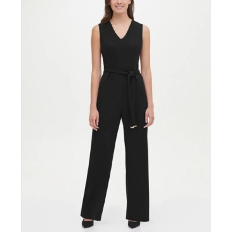 Tommy Hilfiger Women's Belted V-Neck Jumpsuit Black Size 4 Relaxed Women's 