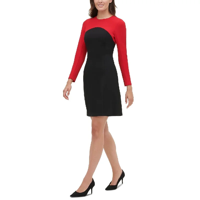 Tommy Hilfiger Women's Colorblocked Scuba Crepe Dress Black Size 10 Petite - 10 Petite Rugged Women's Outdoor 
