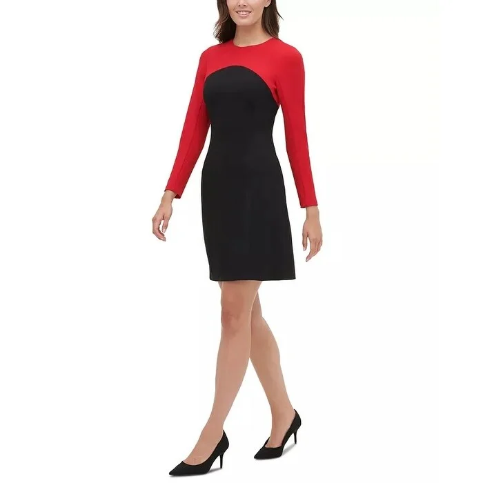 Tommy Hilfiger Women's Colorblocked Scuba Crepe Dress Black Size 8 P - 8 Petite Modern Women's Tech