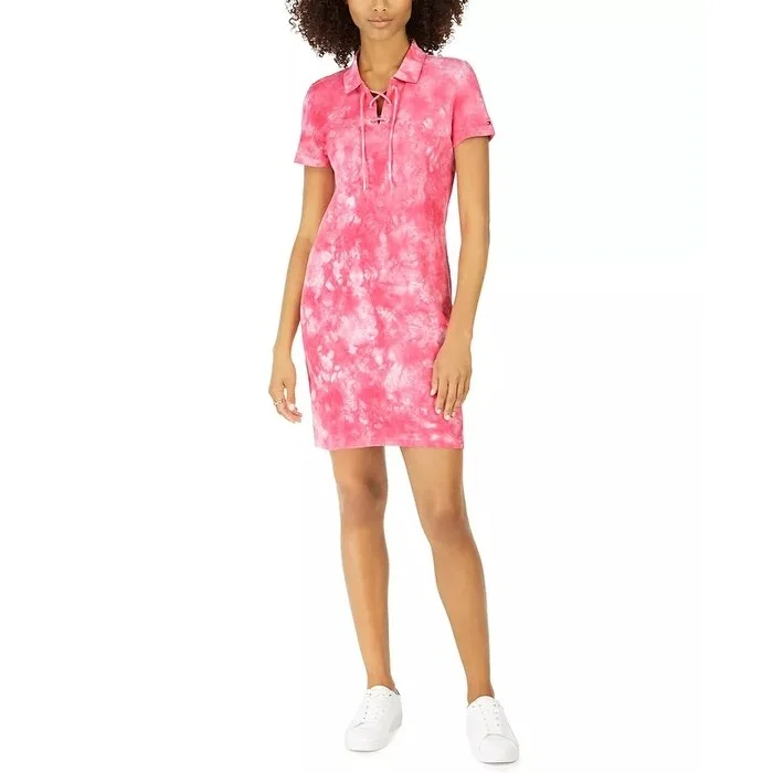Tommy Hilfiger Women's Cotton Tie-Dyed Polo Dress Pink Size ium - Medium Polished Women's Silk