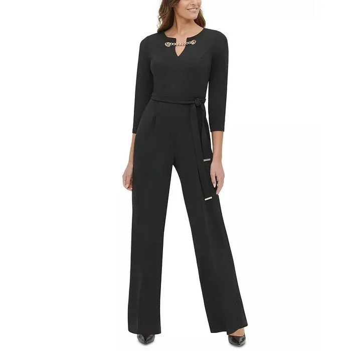 Tommy Hilfiger Women's Grommet Neck Jumpsuit Black Size 2 Dapper Women's Bow - adorned