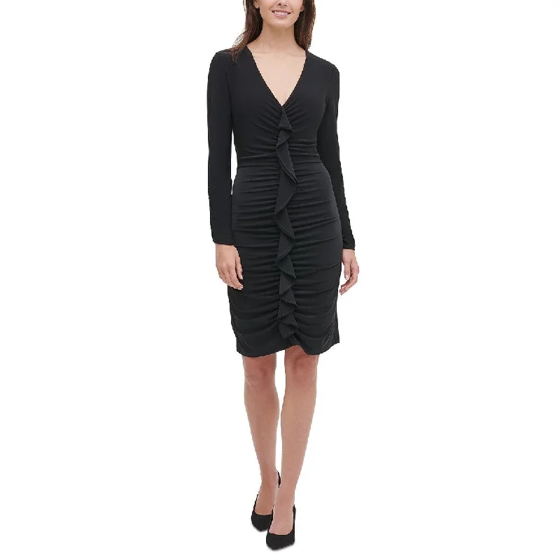 Tommy Hilfiger Women's Jersey Ruffle Front Dress Black Size 10 Vacation