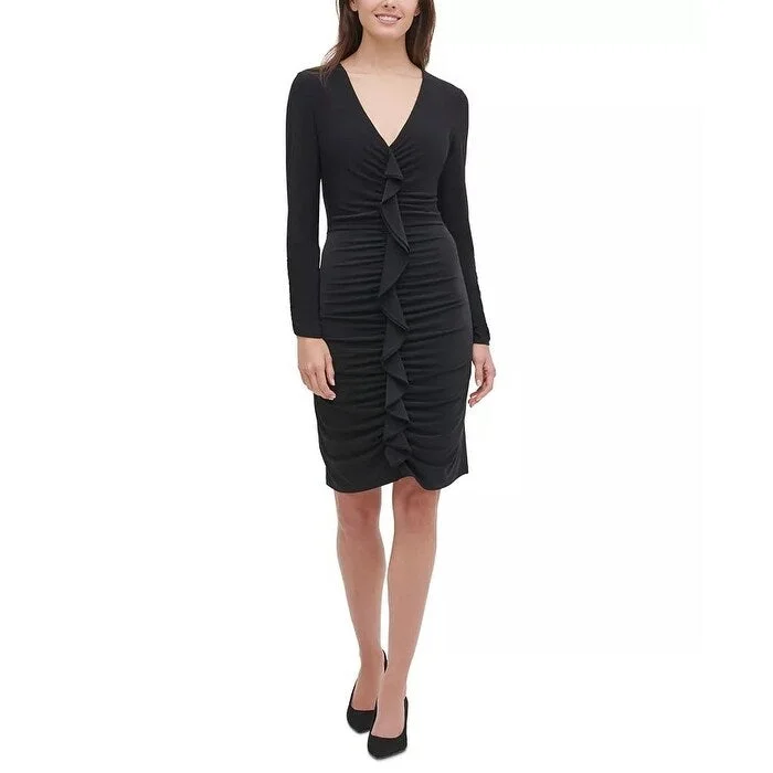 Tommy Hilfiger Women's Jersey Ruffle-Front Dress Black Size 2 European