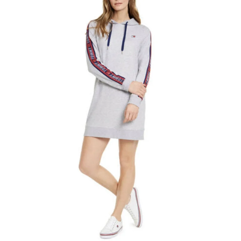 Tommy Hilfiger Women's Sport Logo Hoodie Dress Silver Size X-Large - XL Elegant Women's 