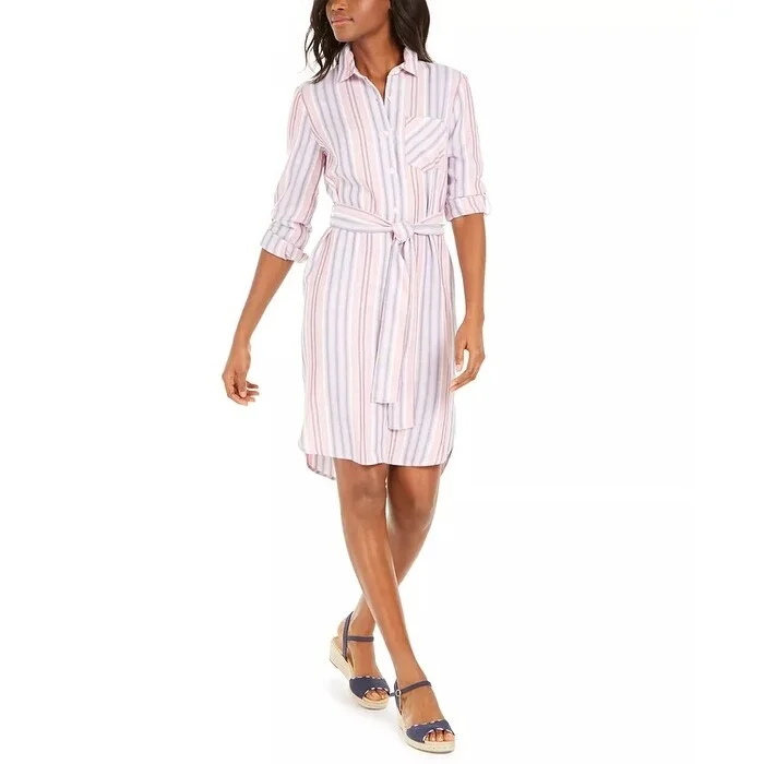 Tommy Hilfiger Women's Striped Shirtdress Pink Size 2 Luxurious Women's High -  end