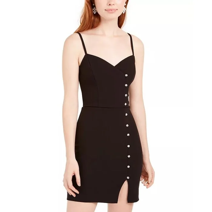 Trixxi Juniors' Crystal-Button Scuba Slip Dress Black Size 13 Business
