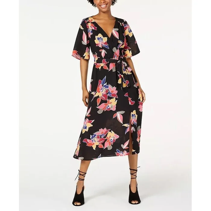Trixxi Junior's Faux Wrap Midi Dress Black Size X-Small Refined Women's Classic 