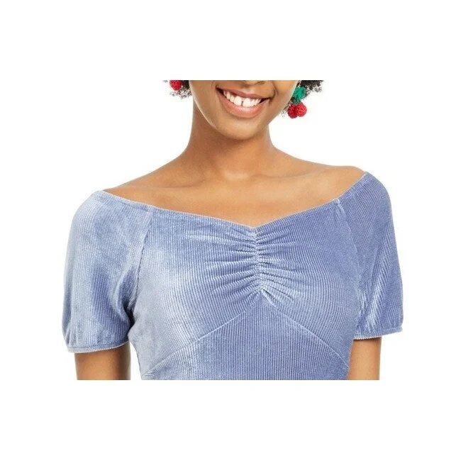 Ultra Flirt Juniors' Corduroy Ruched Bodycon Dress Blue Size Medium Modern Women's 