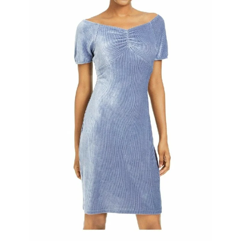Ultra Flirt Juniors' Corduroy Ruched Bodycon Dress Blue Size XX-Small Feminine Women's Style 