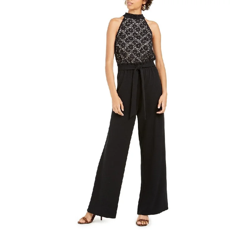 Ultra Flirt Juniors' Lace Paperbag-Waist Halter Jumpsuit Black Size 2 Extra Large European