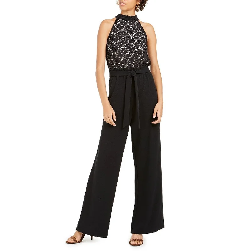 Ultra Flirt Juniors' Lace Paperbag-Waist Halter Jumpsuit Black Size X-Large Bold Women's Statement