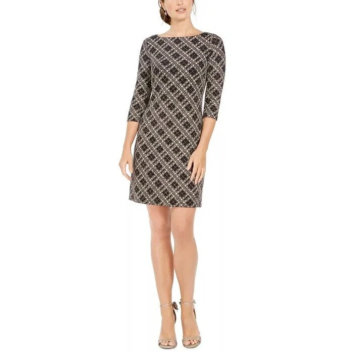 Vince Camuto Women's Check Metallic Dress Gray Size 8 Scandinavian