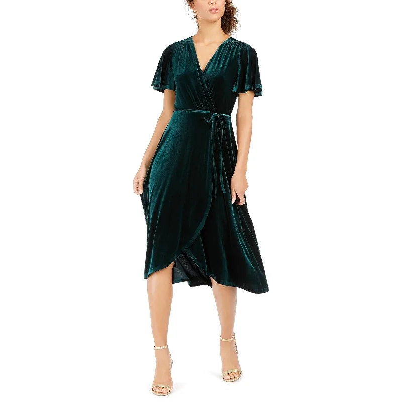Vince Camuto Women's Velvet Faux-Wrap Dress Dark Green Size 12 Practical Women's Multi - 