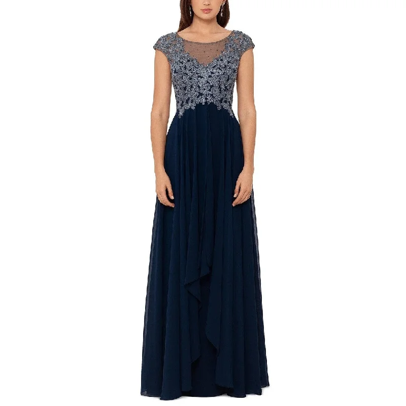 XSCAPE Women's Embroidered Top Chiffon Gown Blue Size 8 Scandinavian
