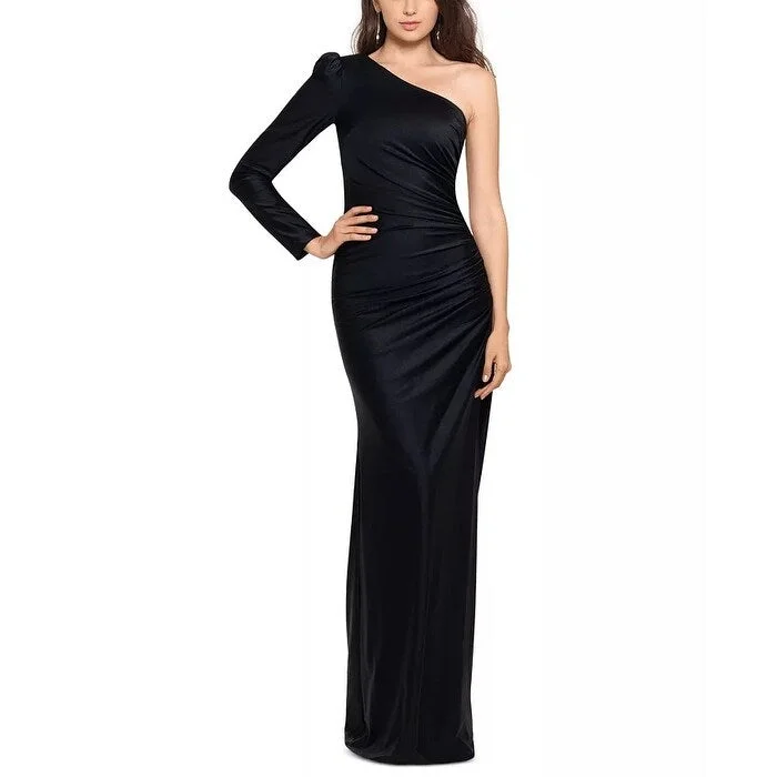 Xscape Women's One-Shoulder Satin Gown Black Size 4 Women