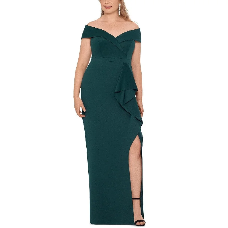 Xscape Women's Plus Size Ruffled Off-The-Shoulder Gown Green Size 16 Stylish Women's Tropical 