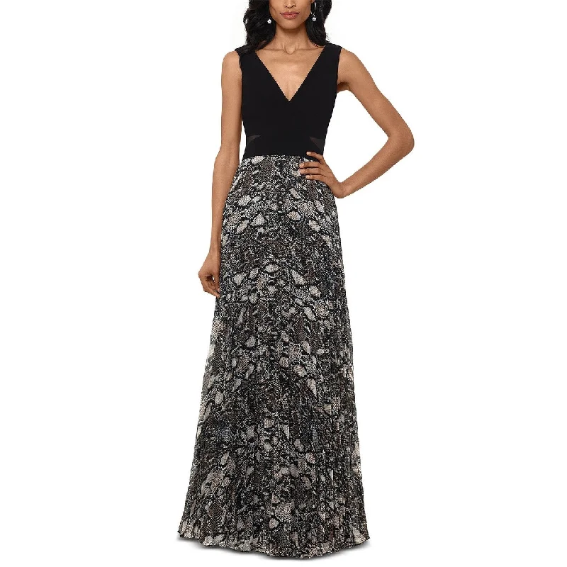 Xscape Women's Snake-Embossed Chiffon Gown Black Size 10 Artistic Women's Hand - painted