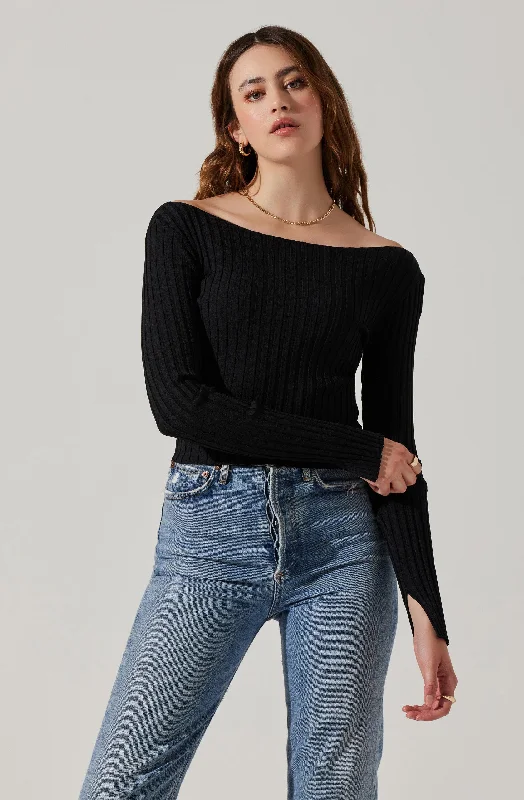 Alessandra Ribbed Off Shoulder Sweater Bold Women's Animal Print