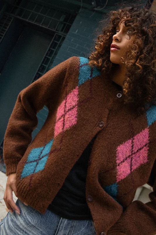 WOOL-BLEND ARGYLE PATTERN CARDIGAN purpose
