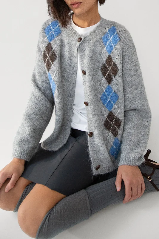 ARGYLE PATTERN CARDIGAN Sporty Women's Athleisure 