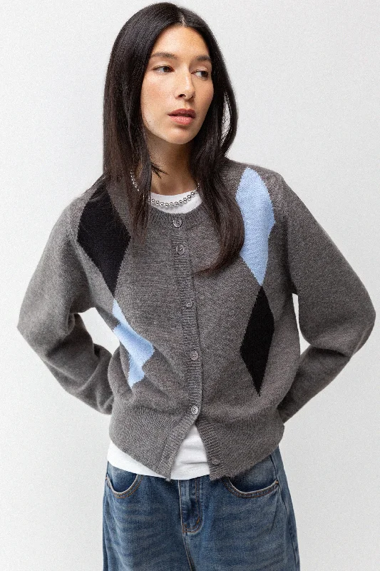 SLIM FIT ARGYLE CARDIGAN Streetwear Style for 